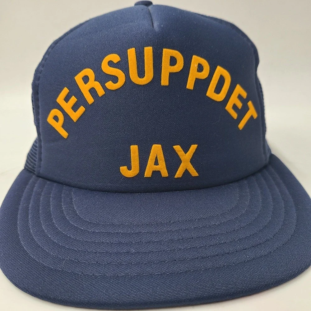 Vintage US Navy Hat Snapback S-M Trucker Mesh Blue Persuppdet‎ Jax Jacksonville
